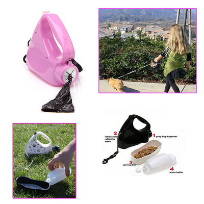 4 In 1 Retractable Multifunctional Dog Leash (Traction Rope + Garbage Bags + Water + Treats)