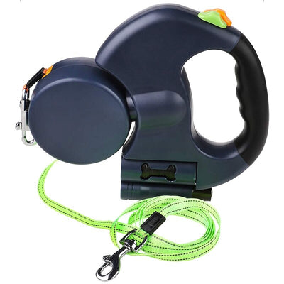Dog Leash For Two with Flashlight and Poop Bag