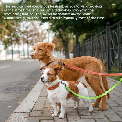 Dog Leash For Two with Flashlight and Poop Bag