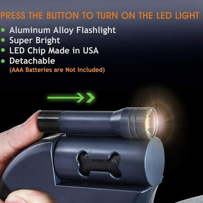 Dog Leash For Two with Flashlight and Poop Bag