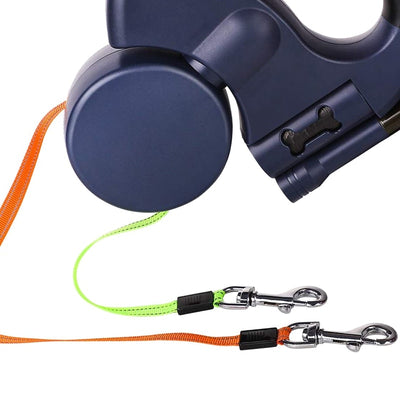 Dog Leash For Two with Flashlight and Poop Bag